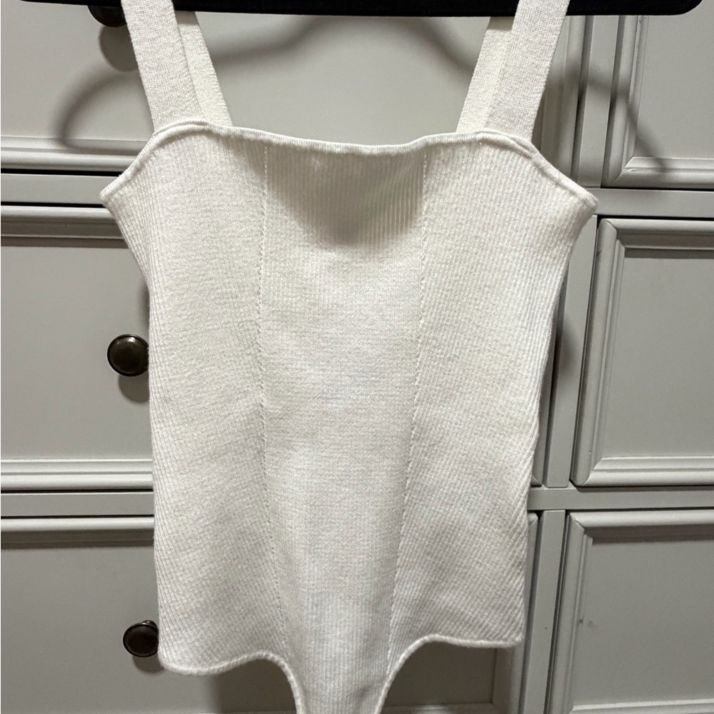 Forever 21 Cream Ribbed Knit bodysuit